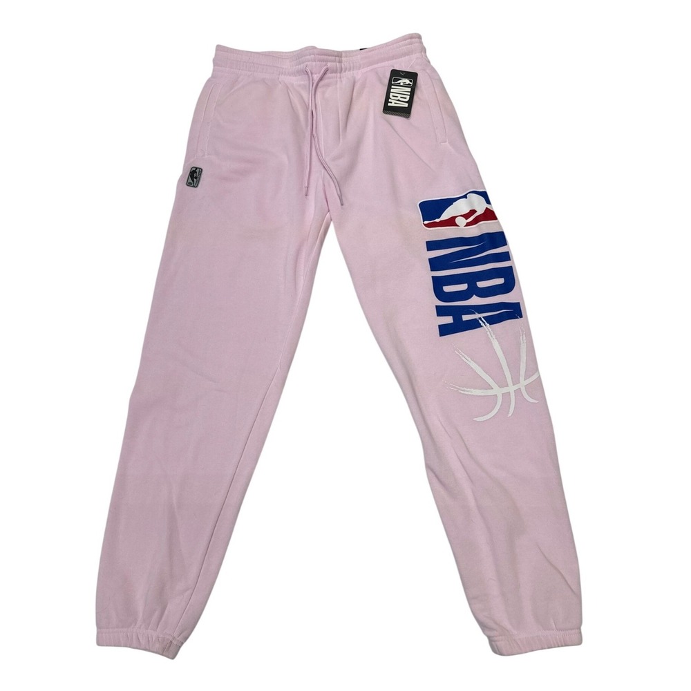 NBA Jogger Sweatpants Pink Graphic Logo Drawstring Comfort Fit Medium Women